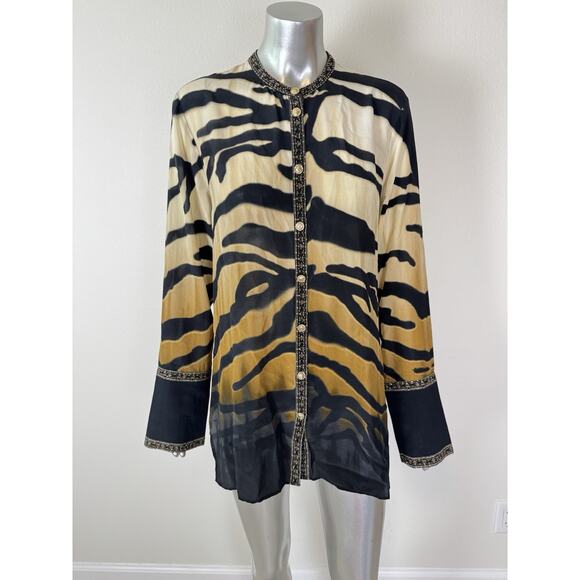 Camilla Silk Blouse Shirt Tame My Tiger Animal Print Button Down $599 S - Picture 6 of 16